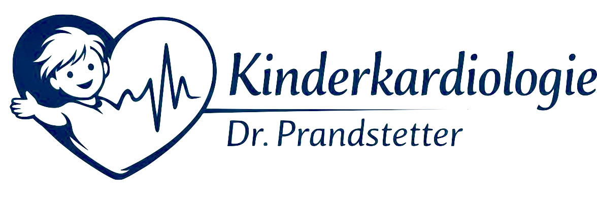 Willkommen bei Dr. Prandstetter Logodesign für die Kinderkardiologie, zeigt ein Kind in einem Herz mit einem EKG daneben. Kind lächelt und ist glücklich